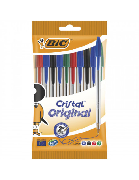 BOLSA 10 BOLIGRAFOS CRISTAL CON CUERPO TRANSPARENTE TRAZO 0