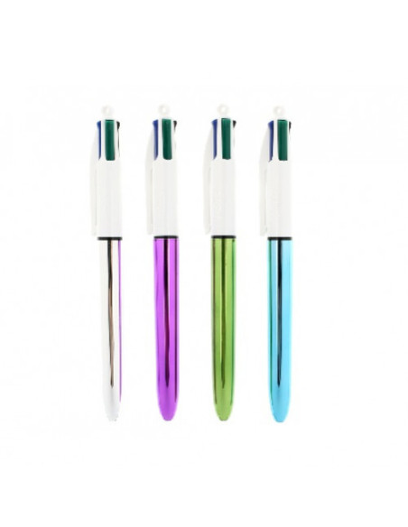 BOLIGRAFO 4 COLORES SHINE PUNTA FINA COLOR PLATA AZUL/NEGRO/ROJO Y VERDE BIC 982873