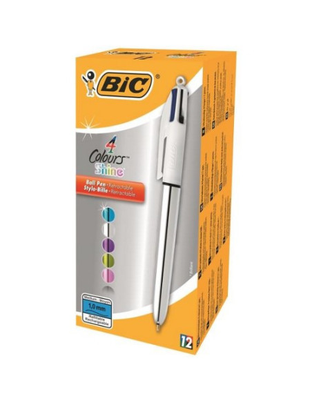 BOLIGRAFO BIC 4 COLORES SHINE PUNTA FINA COLOR PLATA AZUL/NEGRO/ROJO Y VERDE BIC 982873