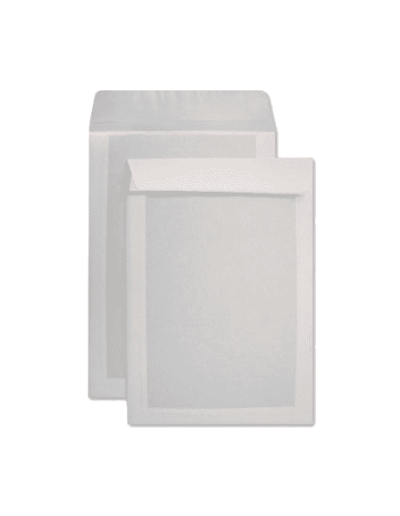 CAJA 125 BOLSAS FOLIO PROLONGADO (260X360) OFFSET BLANCO 120 G.CARTOSAM RESPALDO CARTON 450 GRS. AUTOADHESIVO TIRA SILICONA SAM 