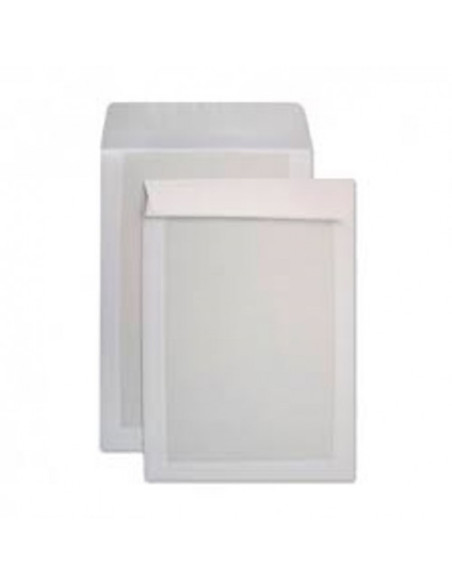 CAJA 100 BOLSAS DIN C4 (229X324) RESPALDO DE CARTÓN 450 G. OFFSET BLANCO 100 GRS. CARTOSAM RESPALDO CARTÓN AUTOADHESIVO TIRA SIL