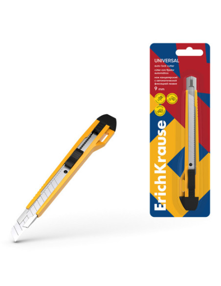 BLISTER CUTTER ANCHO 18MM GUIA METÁLICA Y AUTOBLOQUEO ABS AMARILLO ERICH KRAUSE 19149