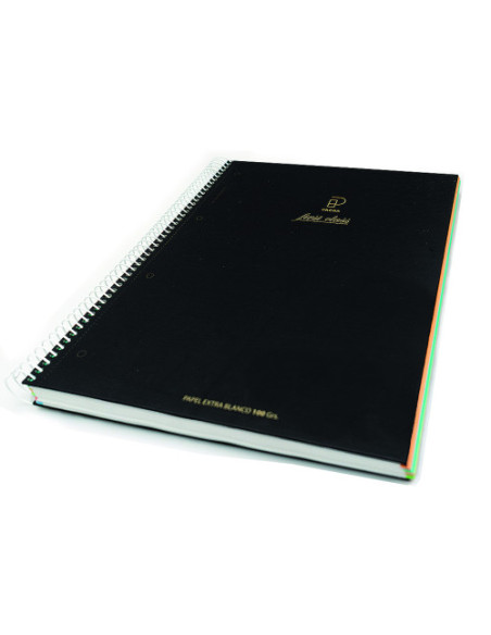 CUADERNO FIRST CLASS A4 TAPA NEGRA FORRADA MICROPERFORADO 120H 100GR 4 TALADROS 5X5 BANDA 5 COLORES PACSA 16029
