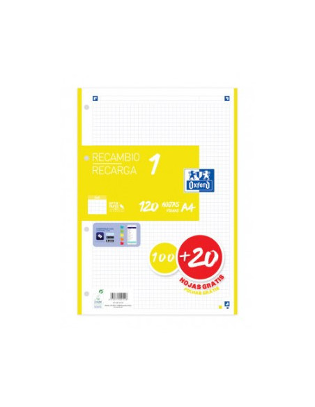 RECAMBIO COLOR 1 A4  100+20 HOJAS 5X5 LIMA 90GRS OXFORD 400158160