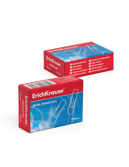 CAJA 100 CLIPS DE PAPEL NIQUELADOS 33MM ERICH KRAUSE 7856