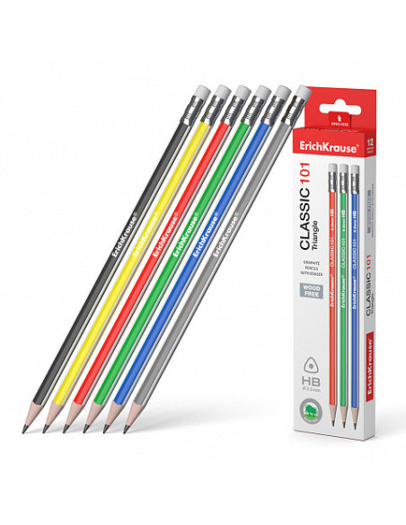 LÁPIZ DE GRAFITO TRIANGULAR CON GOMA CLASSIC TRIANGLULAR 101 HB ERICH KRAUSE 55270