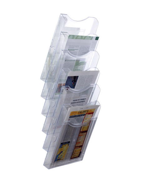 EXPOSITOR MURAL ARCHIPLAY 6 COMPARTIMENTOS A4 VERTICAL 190x235x685MM TRANSPARENTE ARCHIVO2000 6126 CS TP