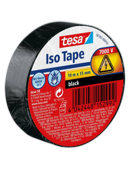 ROLLO CINTA AISLANTE PVC 15MMX10METROS NEGRA TESA 56192-00010-22