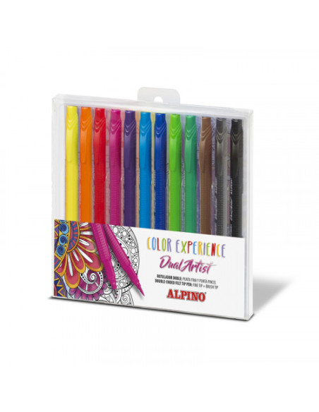 CAJA 12 ROTULADORES DOBLE PUNTA CON PUNTA PINCEL ALPINO AR000186