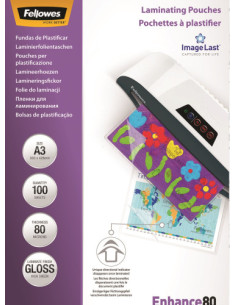 PACK 100 BOLSAS PLASTIFICACION 80 MICRAS A3 303X426 FELLOWES 5306207