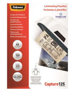 PACK 100 BOLSAS PLASTIFICACION 125 MICRAS A4 216X303 FELLOWES 5307407