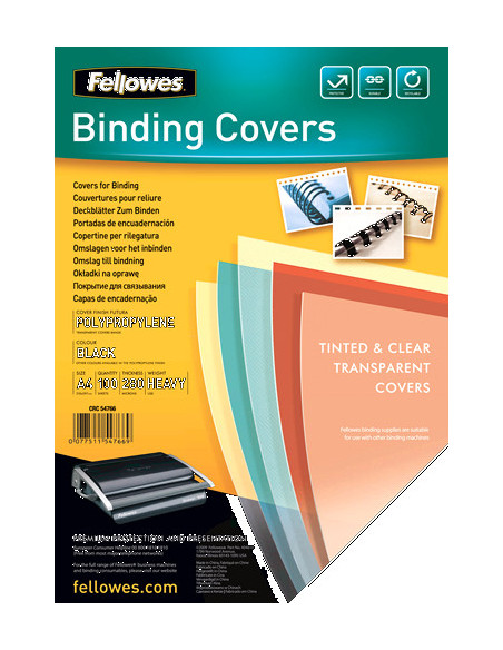 PACK 100 PORTADAS POLIPROPILENO NEGRO 280 MICRAS A4 FELLOWES 5476603