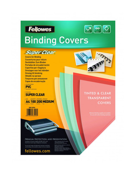 PACK 100 PORTADAS PVC TRANSPARENTE CRISTAL 150 MICRAS A4 FELLOWES 5376001