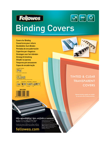 PACK 100 PORTADAS PVC TRANSPARENTE CRISTAL 180 MICRAS A4 FELLOWES 5375901