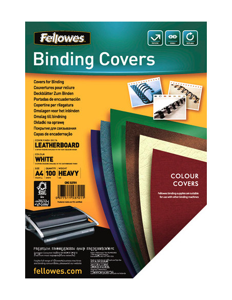 PACK 100 PORTADAS SIMIL PIEL A4 250 GR. BLANCO FELLOWES 5370104