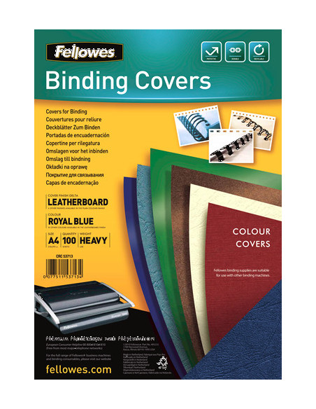 PACK 100 PORTADAS SIMIL PIEL A4 250 GR. AZUL FELLOWES 5371305