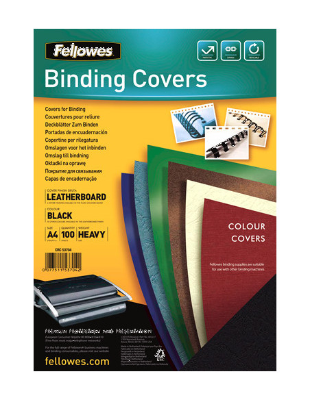 PACK 100 PORTADAS SIMIL PIEL A4 250 GR. NEGRO FELLOWES 5370405