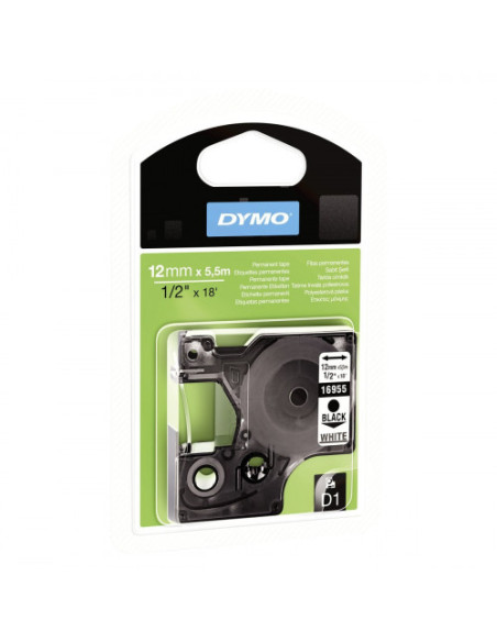 CINTA ROTULADORA D1 12MMX5.5M POLIESTER NEGRO/BLANCO DYMO S0718060