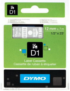 CINTA ROTULADORA D1 12MMX7M BLANCO/TRANSPARENTE DYMO S0720600