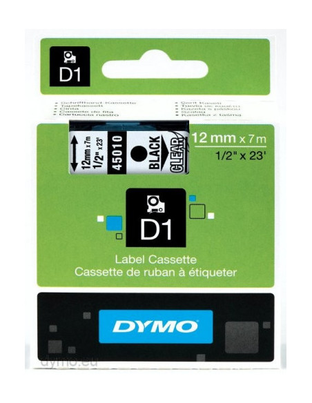 CINTA ROTULADORA DYMO D1 12MMX7M NEGRO/TRANSPARENTE  S0720500