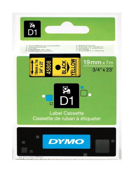 CINTA ROTULADORA D1 19MMX7M NEGRO/AMARILLO DYMO S0720880