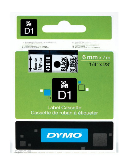 CINTA ROTULADORA D1 6MMX7M NEGRO/TRANSPARENTE DYMO S0720770