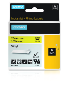 CINTA ROTULADORA RHINOPRO VINILO 12MMX5.5M NEGRO/AMARILLO DYMO 18432