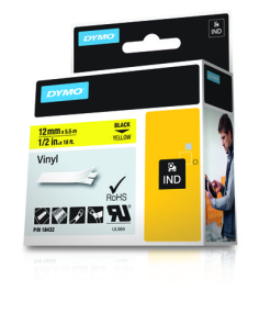 CINTA ROTULADORA RHINOPRO VINILO 12MMX5.5M NEGRO/AMARILLO DYMO 18432 2