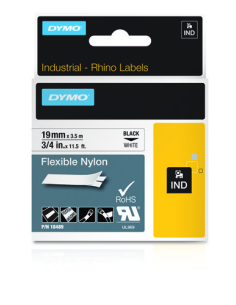 CINTA ROTULADORA RHINOPRO NYLON 19MMX3.5M NEGRO/BLANCO DYMO 18489