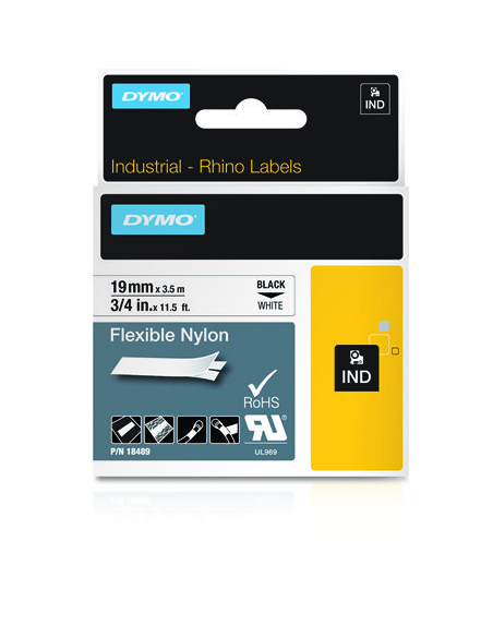 CINTA ROTULADORA RHINOPRO NYLON 19MMX3.5M NEGRO/BLANCO DYMO 18489