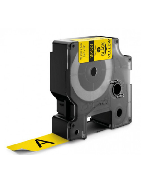 CINTA ROTULADORA RHINOPRO VINILO 19MMX5.5M NEGRO/AMARILLO DYMO 18433