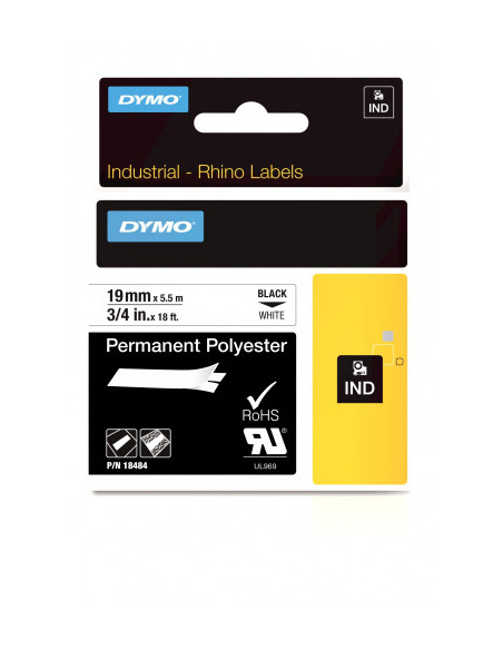CINTA ROTULADORA RHINOPRO POLIESTER 19MMX5.5M NEGRO/BLANCO DYMO 18484