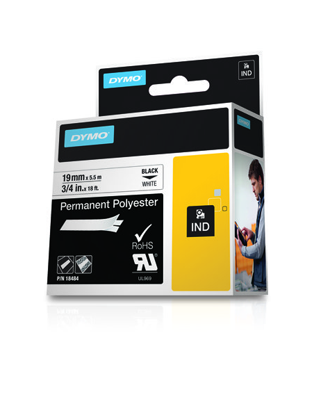 CINTA ROTULADORA DYMO RHINOPRO POLIESTER 19MMX5.5M NEGRO/BLANCO  18484
