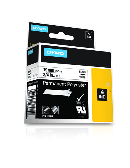 CINTA ROTULADORA DYMO RHINOPRO POLIESTER 19MMX5.5M NEGRO/BLANCO  18484