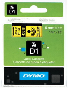 CINTA ROTULADORA D1 6MMX7M NEGRO/AMARILLO DYMO S0720790