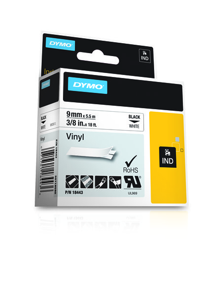 CINTA ROTULADORA DYMO RHINOPRO VINILO BLANCO 9MM.X5,5M.  18443