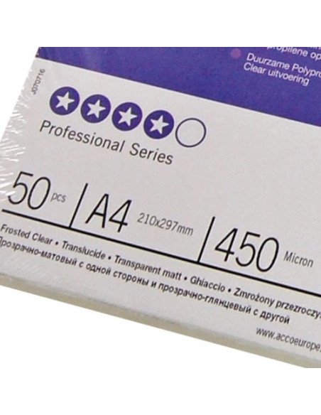 TAPA ENCUADERNACIÓN POLIPROPILENO FORMATO A4 DE 300 MICRAS TRANSLÚCIDO  CAJA DE 100