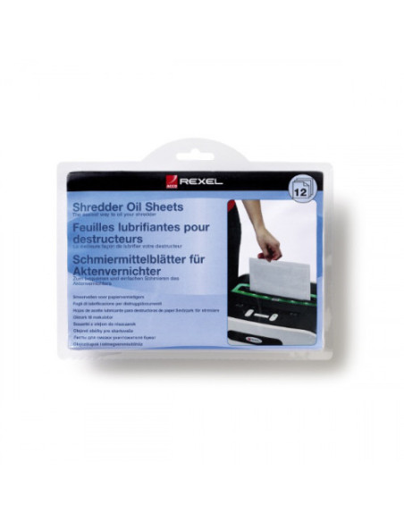 PACK 12 LAMINAS LUBRICANTES PARA DESTRUCTORAS TAMAÑO A5 REXEL 2101948