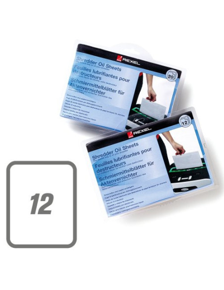 PACK 12 LAMINAS LUBRICANTES PARA DESTRUCTORAS TAMAÑO A5 REXEL 2101948