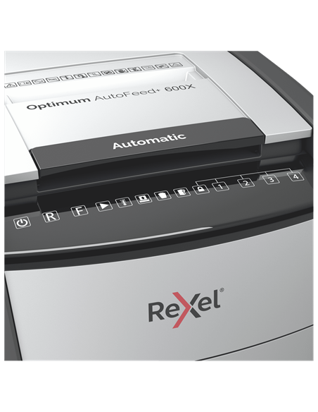 Rexel Optimum AutoFeed+ 600X triturador destructora destructora de papel Corte cruzado 55 dB 23 cm Negro, Plata