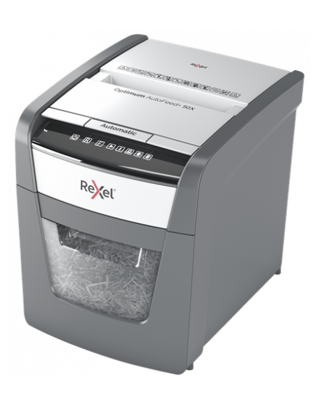 Rexel Optimum AutoFeed+ 50X triturador destructoraa destructora de papel Corte cruzado 55 dB 22 cm Negro, Gris