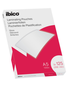 CAJA 100 BOLSAS DE PLASTIFICACION 154X216 A5 BRILLO 125 MICRAS IBICO 627315