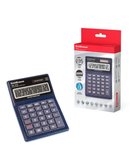 CALCULADORA DE SOBREMESA WC-612 WATERPROOF 12 DIGITOS ERICH KRAUSE 40612