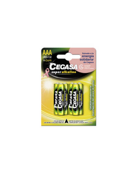 BLISTER 4+2 PILAS SUPER ALKALINAS LR03 - E92 (AAA) CANCER MAMA CEGASA 329057