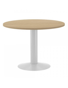 MESA DE REUNIONES REDONDA 100CM DE DIAMETRO. ALTURA 72CM. COLOR: PATA METALICA BLANCA / TABLERO ROBLE ROCADA 3005ATW08