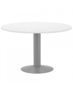 MESA DE REUNIONES REDONDA 120CM DE DIAMETRO. ALTURA 72CM. COLOR: PATA METALICA GRIS / TABLERO BLANCO ROCADA 3006AT04