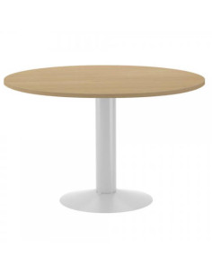 MESA DE REUNIONES REDONDA 120CM DE DIAMETRO. ALTURA 72CM. COLOR: PATA METALICA BLANCA / TABLERO ROBLE ROCADA 3006ATW08