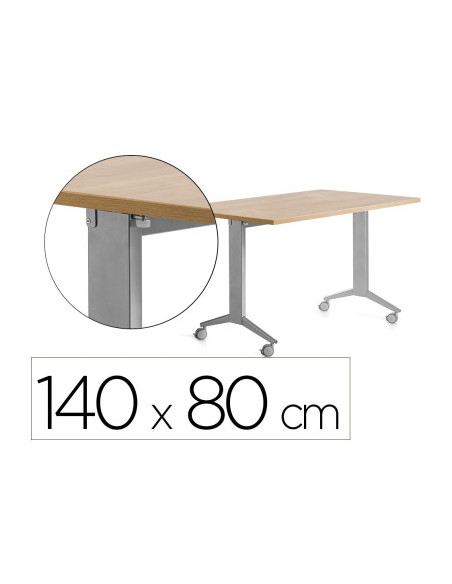 MESA CON TABLERO ABATIBLE 140X80CM COLOR GRIS ALUMINIO/ROBLE ROCADA 2001FD08