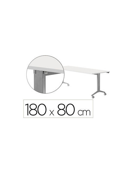 MESA CON TABLERO ABATIBLE 180X80CM COLOR GRIS ALUMINIO/BLANCO ROCADA 2003FD04