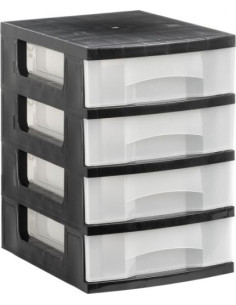TORRE DE ALMACENAJE 4 CAJONES DE 6 LITROS NEGRO/TRANSLÚCIDO 390X290X430 MM ARCHIVO 2000 1104 CS TL